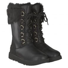  Ugg, Aya, Glattleder-Schnürstiefel in schwarz für Damen