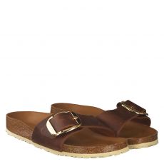  Birkenstock, Madrid Bb Schmal, Glattleder-Pantolette in cognac für Damen