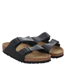  Birkenstock, Arizona Normal, Glattleder-Pantolette in schwarz für Herren