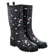  Beck, Blumenregen, Gummi (synth.)-Regenstiefel in schwarz für Damen