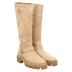  Alpe hoher Veloursleder-Stiefel in beige für Damen