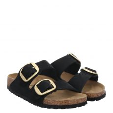  Birkenstock, Arizonabb Schmal, Nubukleder-Pantolette in schwarz für Damen