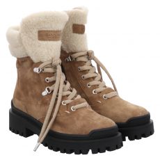  Donna Carolina, Beige, kurzer Veloursleder-Stiefel in braun für Damen