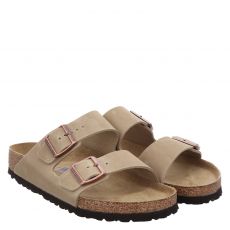  Birkenstock, Arizona Normal, Nubukleder-Pantolette in beige für Herren