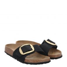  Birkenstock, Madridbb Schmal, Nubukleder-Pantolette in schwarz für Damen