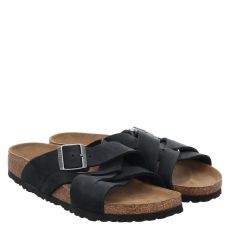  Birkenstock, Luganoleoischmal, Fettleder-Pantolette in schwarz für Damen
