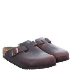  Birkenstock, Boston Normal, Fettleder-Pantolette in braun für Herren