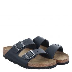  Birkenstock, Arizonaleo Schmal, Glattleder-Pantolette in schwarz für Herren