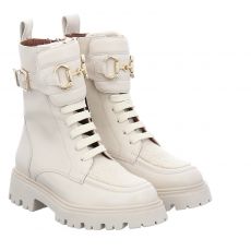  Fraipe, Beige, Glattleder-Schnürstiefel in cremeweiß für Damen