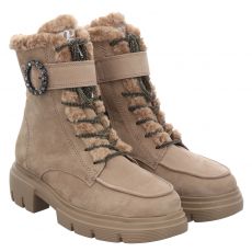  Paul Green, Beige, Veloursleder-Schnürstiefel in braun für Damen
