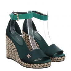  Tommy Hilfiger, High Wedge Satin, Textil-Sandalette in grün für Damen