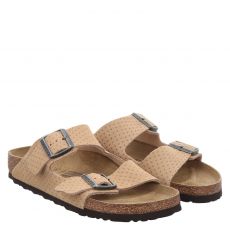  Birkenstock, Arizona Vl Dotted, Veloursleder-Pantolette in beige für Herren