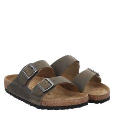  Birkenstock, Arizona Leoi Normal, Fettleder-Pantolette in braun für Herren