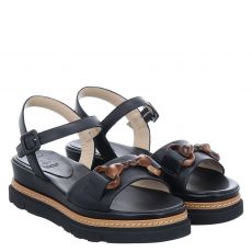  Luca Grossi, Fourtal, flache Glattleder-Sandale in schwarz für Damen