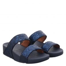  Fitflop, Lulu Glitter Slide, Kunstleder-Pantolette in blau für Damen