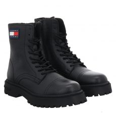  Tommy Jeans, Tjm Lace Up Mid Boot Tumbled, Glattleder-Winterboots in schwarz für Herren