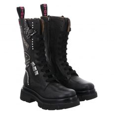  Gio+ Glattleder-Schnürstiefel in schwarz für Damen