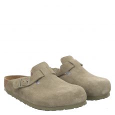  Birkenstock, Boston Leve Normal, Veloursleder-Pantolette in grün für Herren