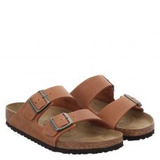  Birkenstock, Arizona Leoi Normal, Fettleder-Pantolette in braun für Herren