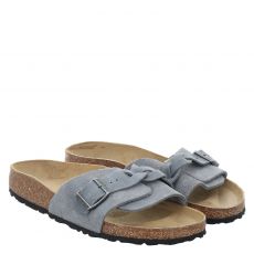  Birkenstock, Oita Braided Schmal, Veloursleder-Pantolette in grau für Damen