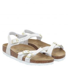  Birkenstock, Kumba Lenb Schmal, flache Nubukleder-Sandale in weiß für Damen