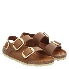  Birkenstock, Milano Bb Schmal, flache Fettleder-Sandale in cognac für Damen