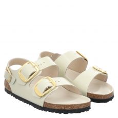  Birkenstock, Milano Bb Schmal, flache Glattleder-Sandale in beige für Damen