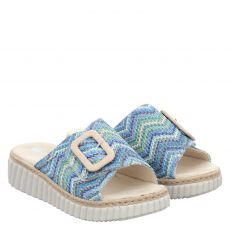  Rieker, Fsk Damen Sandalen, Textil-Pantolette in blau für