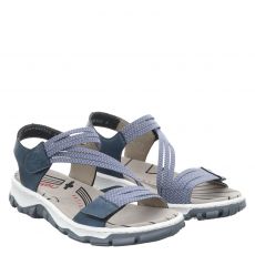  Rieker, Fsk Damen Sandalen, flache Textil-Sandale in blau für