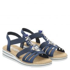  Rieker, Fsk Damen Sandalen, flache Textil-Sandale in blau für