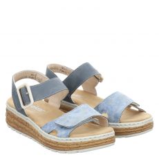  Rieker, Fsk Damen Sandalen, flache Textil-Sandale in blau für