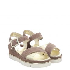  Luca Grossi, Onespe, flache Veloursleder-Sandale in taupe für Damen