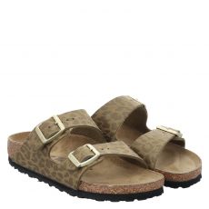  Birkenstock, Arizona Syn Leo Beige, Synthetik-Pantolette in khaki für Damen