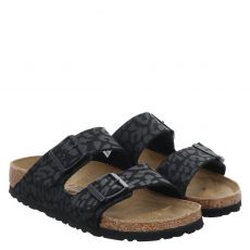  Birkenstock, Arizona Syn Leo Black, Birko-Flor-Pantolette in schwarz für Damen