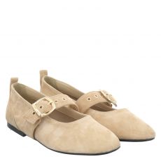  Tamaris, Da.-ballerina, Veloursleder-Ballerina in beige für Damen