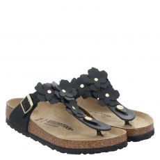  Birkenstock, Gizeh Flowers Normal, Glattleder-Slides & Zehentrenner in schwarz für Damen