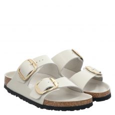 Birkenstock, Arizona Bb Schmal, Lackleder-Pantolette in beige für Damen