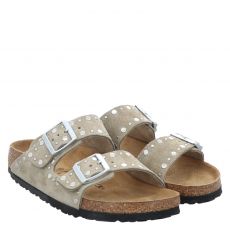  Birkenstock, Arizona Rivet Schmal, Veloursleder-Pantolette in beige für Damen