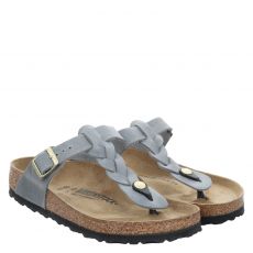  Birkenstock, Gizeh Braided Normal, Fettleder-Slides & Zehentrenner in grau für Damen