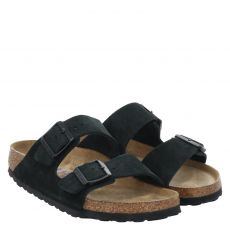  Birkenstock, Arizona Soft Footbed Schmal, Veloursleder-Pantolette in schwarz für Damen