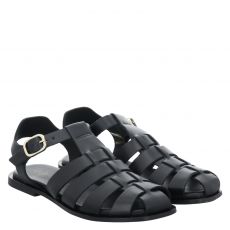  Schuhengel, Fisher Sandal, flache Glattleder-Sandale in schwarz für Damen