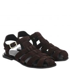  Schuhengel, Fisher Sandal, flache Veloursleder-Sandale in braun für Damen