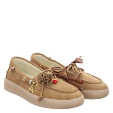  Gio+, Braun, Veloursleder-Halbschuh in beige für Damen