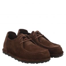  Birkenstock, Utti Lace Schmal, Veloursleder-Halbschuh in braun für Damen
