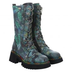  Laura Vita, Blau, Glattleder-Schnürstiefel in grün für Damen
