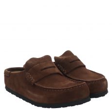  Birkenstock, Naples Schmal, Veloursleder-Pantolette in braun für Damen
