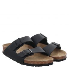  Birkenstock, Arizona Schmal, Kunstleder-Pantolette in schwarz für Herren
