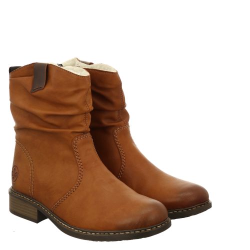 hefboom Bourgondië ambulance Rieker, Braun, kurzer Kunstleder-Stiefel in cognac für Damen