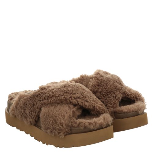 UGG, FUZZ SUGAR CROSS SLIDE , BRAUN