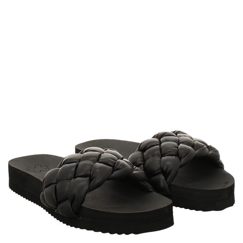 Flip Flop Pool Weave Kunstleder Slides Zehentrenner in schwarz fur Damen